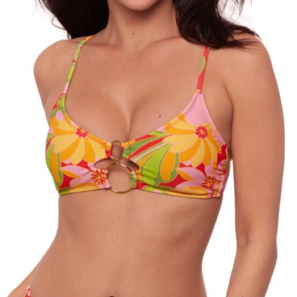 Sports Illustrated Swim Floral Bikini Top - Pink and Yellow SUPER BLOOM